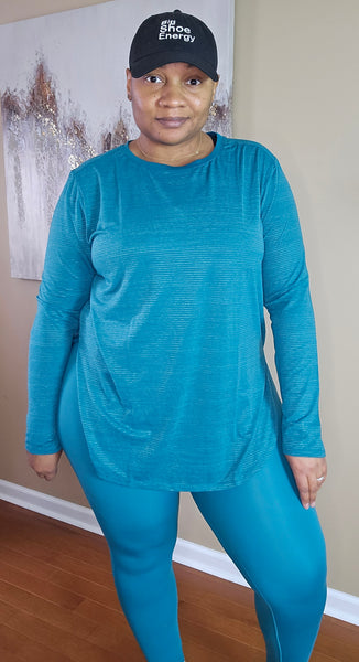 Curvy Ribbed Mesh Long Sleeve Top - Royal Berry or Teal