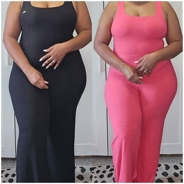 One Piece Wide Leg Butter Soft Jumpsuit - Black or Hot Pink