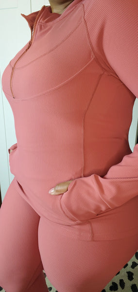 Toasted Mauve Ribbed Two Piece Set